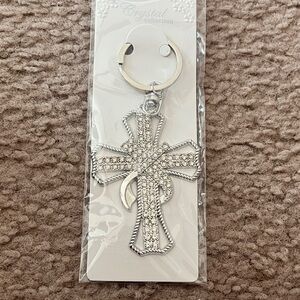Silver Rhinestone Cross Keychain